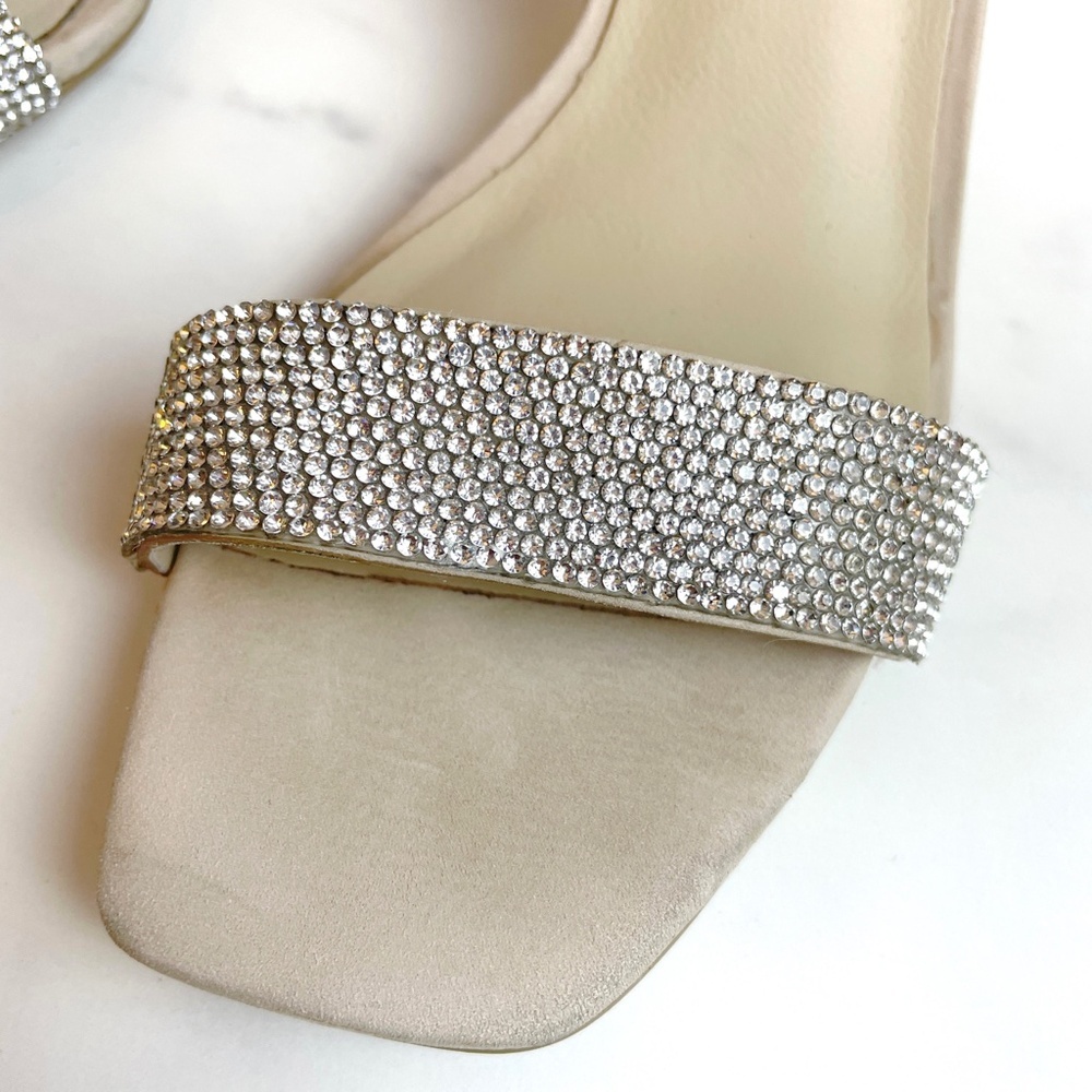 Aldo Kedeaviel Strappy Heeled OpenToe Sandals Metallic Silver Rhinestone Beige 5 - Picture 6 of 11